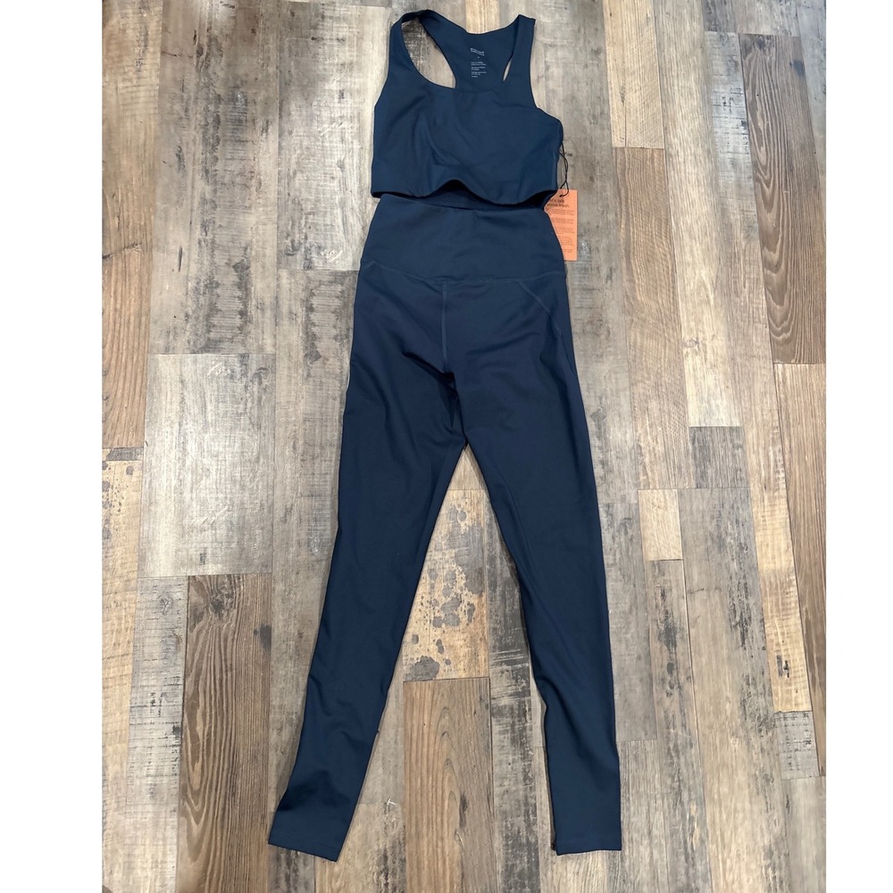 Girlfriend Collective Women Midnight Navy Activewear Set Bra Leggings Size S NWT